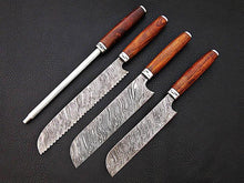 Load image into Gallery viewer, HS-207 Custom Handmade Damascus KItchen-Chef Knives Set Lot Of 4 Pecs With wood Handle
