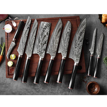 Load image into Gallery viewer, HS-179 Custom Handmade Damascus Nine Pecs Kitchen/Chef Knives - Black Handle
