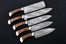 Load image into Gallery viewer, HS-159 Custom Handmade Damascus Five Pecs Kitchen/Chef Knives Set- Hard Wood Handle - Best Price
