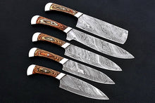 Load image into Gallery viewer, HS-159 Custom Handmade Damascus Five Pecs Kitchen/Chef Knives Set- Hard Wood Handle - Best Price
