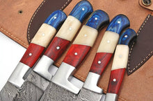 Load image into Gallery viewer, HS-174 Custom Handmade Damascus Five Pecs Kitchen/Chef Knives - Hard Wood Handle
