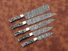 Load image into Gallery viewer, HS-173 Custom Handmade Damascus Five Pecs Kitchen/Chef Knives Set- Resin Handle

