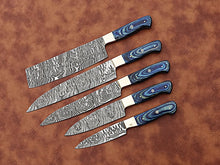 Load image into Gallery viewer, HS-171 Custom Handmade Damascus Five Pecs Kitchen/Chef Knives Set- Hard Wood Handle
