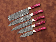 Load image into Gallery viewer, HS-172 Custom Handmade Damascus Five Pecs Kitchen/Chef Knives Set- Hard Wood Handle
