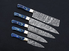 Load image into Gallery viewer, HS-107 &#39;&#39; Handmade Damascus chefs knife set of 5 pcs Blue Micarta sheet handle kitchen knife Groomsman gift For Husband Valentine&#39;s Gift Boyfriend
