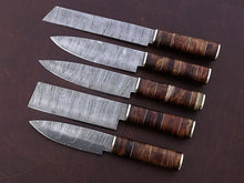 Load image into Gallery viewer, HS-167 Custom Handmade Damascus Five Pecs Kitchen/Chef Knives Set-  Rose Wood Handle - Best Price
