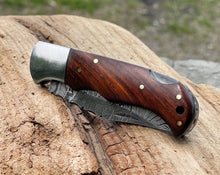 Load image into Gallery viewer, Custom Handmade Damascus Steel Pocket Folding Knife - Beautiful Wood Handle
