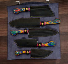 Load image into Gallery viewer, HS-169 Custom Handmade Damascus Five Pecs Kitchen/Chef Knives Set- 2 Hard Wood Handle
