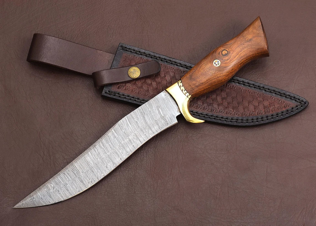 HS-353 '' Premium Handmade Damascus hunting Knife, Outdoor Camping with Leather Sheet, Boyfriend Gift, Christmas Gift, Anniversary Gift, Gift For Him