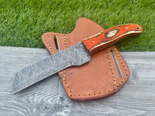 Load image into Gallery viewer, HS-982 Hand Forged Damascus Steel Bull Cutter Cowboy Knife, Rasp Knife w/ Pure Leather Cover–Anniversary Gift, Gift For Him, Cowboy Bull Cutter
