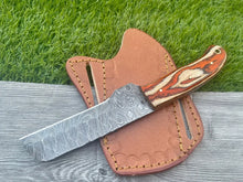 Load image into Gallery viewer, HS-982 Hand Forged Damascus Steel Bull Cutter Cowboy Knife, Rasp Knife w/ Pure Leather Cover–Anniversary Gift, Gift For Him, Cowboy Bull Cutter
