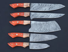 Load image into Gallery viewer, HS-120  '' Handmade Damascus Chef Set, Kitchen Knives, Wedding Gift, Anniversary Gift, Christmas Gift, Birthday Gift, Groomsmen Gift, Gift For Him
