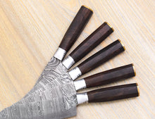 Load image into Gallery viewer, HS-124 '' Customize Handmade Damascus Chef Set Of 5pcs With ,Leather Cover, Kitchen Knife, Damascus Knife Set
