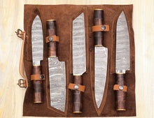 Load image into Gallery viewer, HS-126 '' Damascus Steel Chef Knife Set 5 pc Set With  Wood Handles
