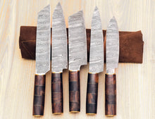 Load image into Gallery viewer, HS-126 '' Damascus Steel Chef Knife Set 5 pc Set With  Wood Handles
