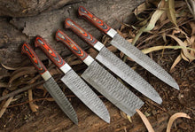 Load image into Gallery viewer, HS-116 '' Handmade Damascus Steel Chef Knives Set of 5 Pieces, Best Kitchen Knives, Personalized Gift, Gift for Chef
