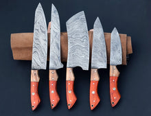 Load image into Gallery viewer, HS-120  '' Handmade Damascus Chef Set, Kitchen Knives, Wedding Gift, Anniversary Gift, Christmas Gift, Birthday Gift, Groomsmen Gift, Gift For Him
