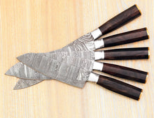 Load image into Gallery viewer, HS-124 '' Customize Handmade Damascus Chef Set Of 5pcs With ,Leather Cover, Kitchen Knife, Damascus Knife Set
