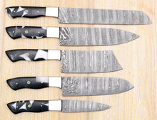 Load image into Gallery viewer, HS-125 '' Custom Handmade Damascus Steel Chef Knife Set 5 pec Set
