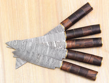 Load image into Gallery viewer, HS-126 '' Damascus Steel Chef Knife Set 5 pc Set With  Wood Handles
