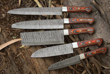 Load image into Gallery viewer, HS-116 '' Handmade Damascus Steel Chef Knives Set of 5 Pieces, Best Kitchen Knives, Personalized Gift, Gift for Chef

