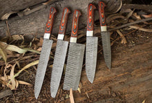 Load image into Gallery viewer, HS-116 '' Handmade Damascus Steel Chef Knives Set of 5 Pieces, Best Kitchen Knives, Personalized Gift, Gift for Chef
