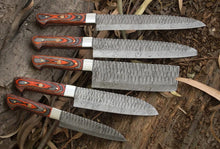 Load image into Gallery viewer, HS-116 '' Handmade Damascus Steel Chef Knives Set of 5 Pieces, Best Kitchen Knives, Personalized Gift, Gift for Chef
