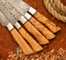 Load image into Gallery viewer, HS-114 &#39;&#39; Handmade Damascus Chef set Of 5pcs With Leather,Damascus Knife Set,Damascus Chef Knife,Full Kitchen Knife Set,Damascus Chef Set,Newly Design
