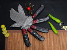 Load image into Gallery viewer, HS-111 &#39;&#39; Handmade Damascus Chef set Of 5pcs With Leather,Damascus Knife Set,Damascus Chef Knife,Full Kitchen Knife Set,Damascus Chef Set,Newly Design
