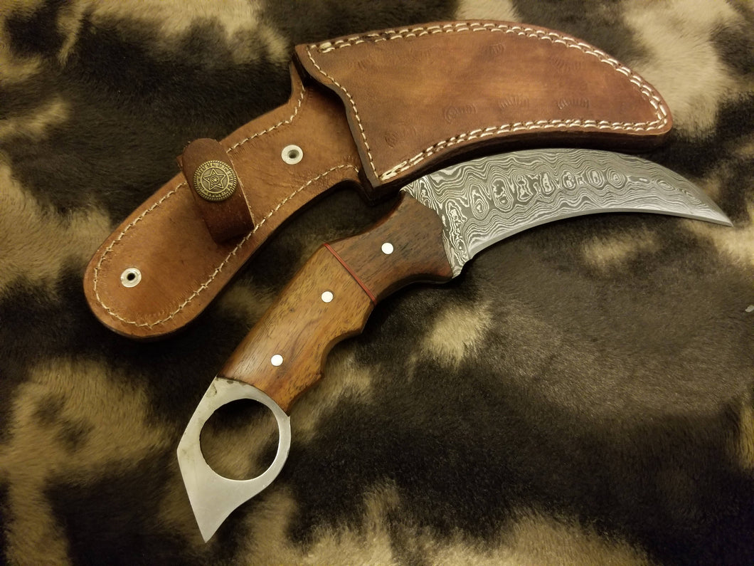 HS-845 Custom Handmade Damascus Karambit Knife Life Save Tool With Walnut Wood Handle