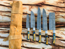 Load image into Gallery viewer, HS-153 Custom handmade Damascus chef set’ kitchen knives ‘ gift for him beautiful gift for husband
