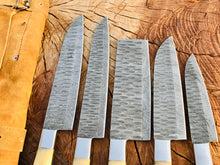 Load image into Gallery viewer, HS-152 Custom handmade Damascus 5 pecs chef set’ kitchen knives ‘ git for him ‘ gift for Dad ‘camel bone handle
