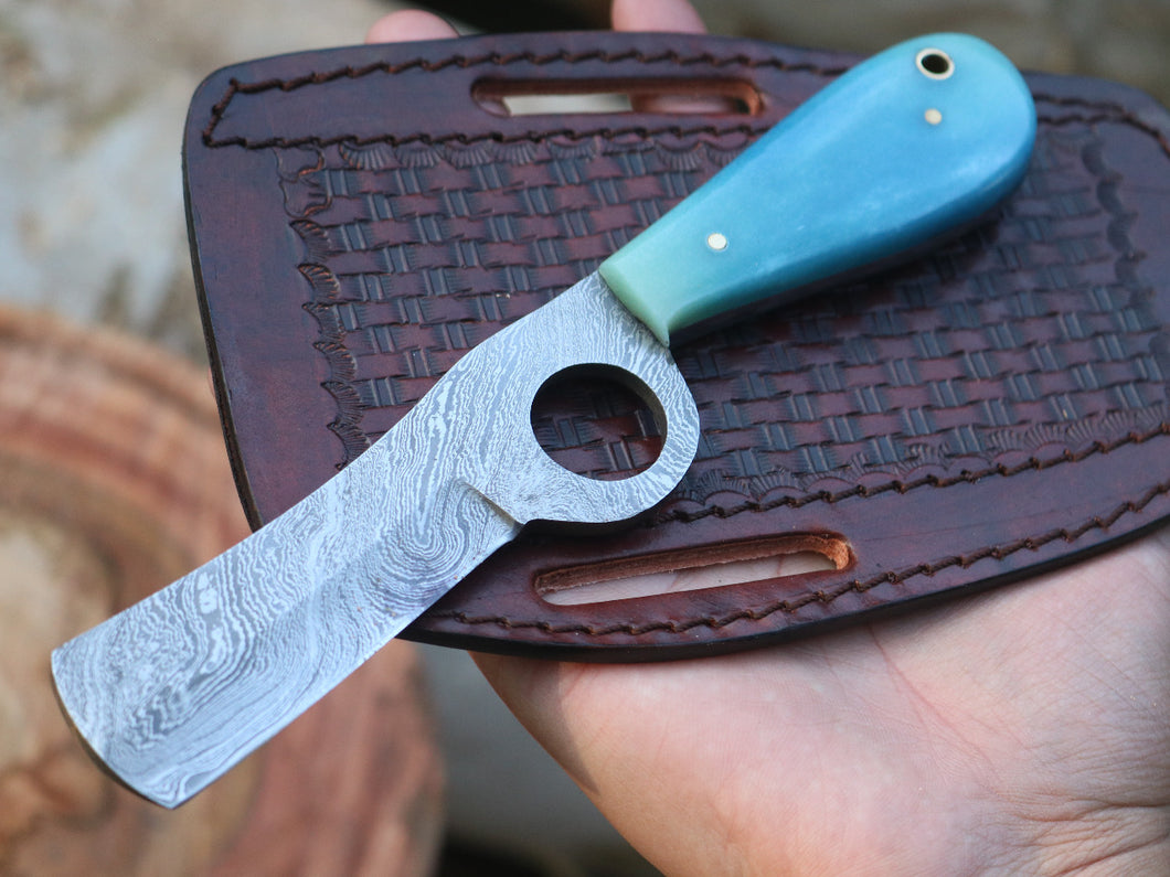 HS-997 Custom handmade Damascus Steel bull cutter knife bone handle gift for cowboy gift for Friend