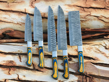 Load image into Gallery viewer, HS-153 Custom handmade Damascus chef set’ kitchen knives ‘ gift for him beautiful gift for husband
