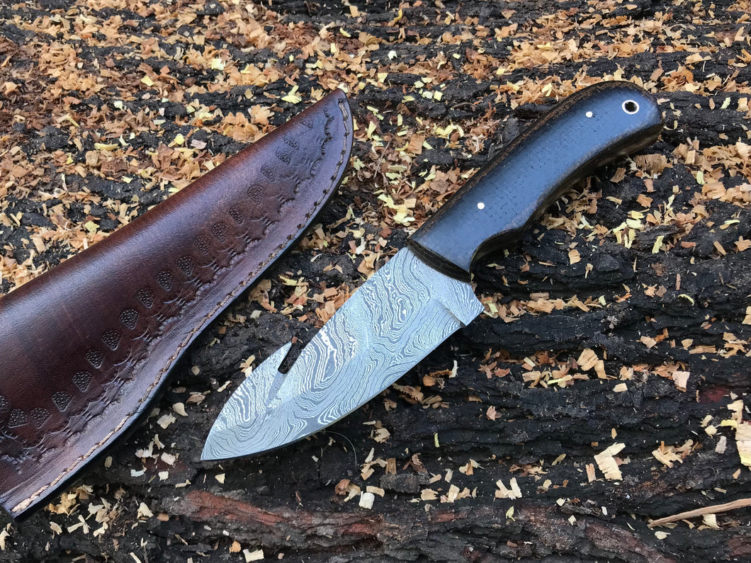 HS-591 Custom handmade Damascus gut hook hunting skinning knife best gift for him