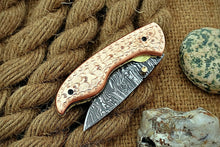 Load image into Gallery viewer, Custom Handmade Damascus Folding-Pocket Knife With Copper Engraved Handle
