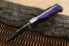 Load image into Gallery viewer, Custom Handmade Damascus Steel Back-Lock Pocket | Folding Knife | Leather Sheath- Resin Handle
