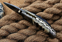 Load image into Gallery viewer, Custom Handmade Damascus Folding-Pocket Knife With Ram Horn Handle
