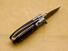 Load image into Gallery viewer, Custom Handmade Damascus Folding-Pocket Knife With Blue Hard Wood Handle
