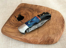 Load image into Gallery viewer, Custom Handmade Damascus Steel Back-Lock Pocket | Folding Knife | Leather Sheath- Different Handle
