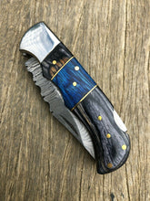 Load image into Gallery viewer, Custom Handmade Damascus Steel Back-Lock Pocket | Folding Knife | Leather Sheath- Different Handle
