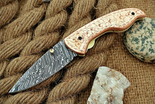 Load image into Gallery viewer, Custom Handmade Damascus Folding-Pocket Knife With Copper Engraved Handle
