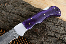 Load image into Gallery viewer, Custom Handmade Damascus Steel Back-Lock Pocket | Folding Knife | Leather Sheath- Resin Handle
