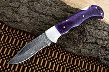 Load image into Gallery viewer, Custom Handmade Damascus Steel Back-Lock Pocket | Folding Knife | Leather Sheath- Resin Handle
