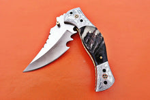 Load image into Gallery viewer, Custom Handmade Stainless Steel Folding-Pocket Knife With Ram Horn Handle

