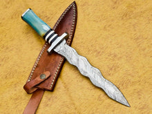 Load image into Gallery viewer, HS-856 CUSTOM DAMASCUS STEEL HUNTING/BOWIE/DAGGER KNIFE HANDLE COLORED BONE WITH SHEATH
