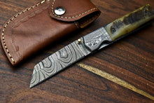 Load image into Gallery viewer, Custom Handmade Damascus Steel Blade Liner-Lock Pocket Folding Knife| Ram Horn
