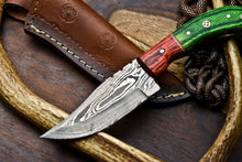 Load image into Gallery viewer, HS-689 Custom Handmade Damascus Steel Skinner Knife - Beautiful Hard Wood  Handle
