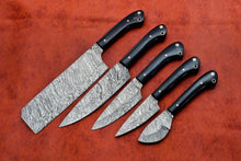 Load image into Gallery viewer, Hs-139 Custom Handmade Damascus Steel 5 Piece Chef Set with Buffalo Horn Handle
