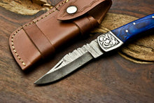 Load image into Gallery viewer, Custom Handmade Damascus Steel Blade Back-Lock Pocket Folding Gifts Knife| Hard Wood
